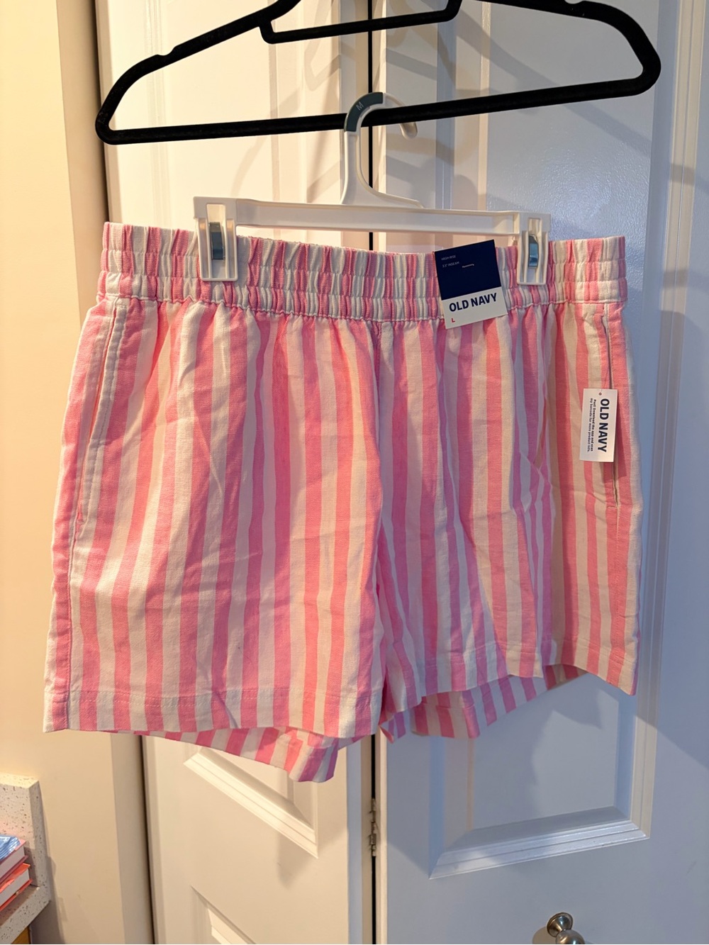 Old Navy Pink & White Striped Elastic-Waist Shorts
